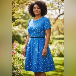 Isaac Mizrahi Blue and White Polka Dot Midi Dress - Size 16